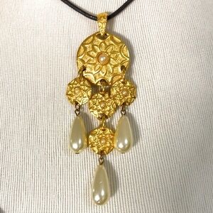 The Limited Gold Tone Medallion & Drop Faux Pearl Necklace